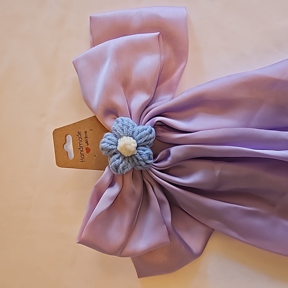 Hand Crafted lavander bow hair clip barrette clip bohemian crochet blue flower - Picture 15 of 17